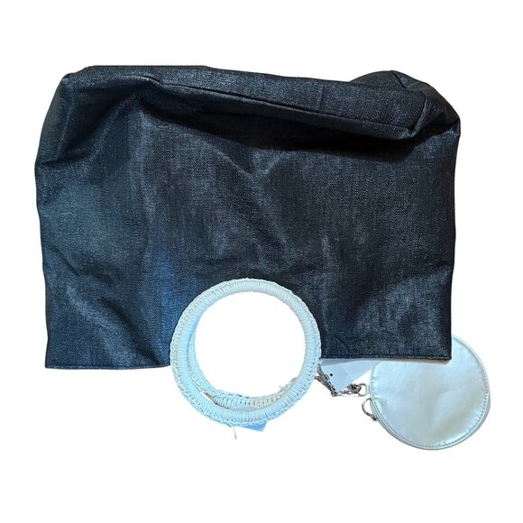 NWT Womens Team Bride Black & White Tote Bag Detachable Woven Ring Handles Pom - Picture 6 of 7